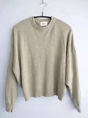 Bassike Womens Knit Jumper Sweater 4 AU 14 Sage Cotton Linen Oversized Long Slv • $95