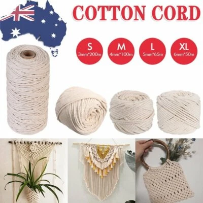 $9 • Buy 3/4/5/6mm Macrame Rope Natural Beige Cotton Twisted Cord Artisan Hand Craft AU