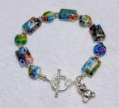 Millefiori Lampwork Flat Rectangle Beads Multicolored Bracelet Spring Summer 8  • $12