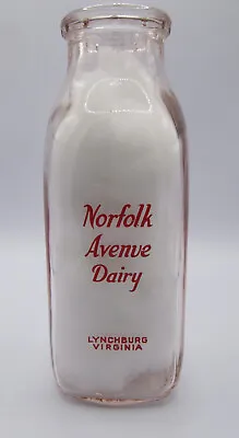 Vintage Norfolk Ave  Dairy Pint Milk Bottle  Red Pyro Lynchburg VA • $50
