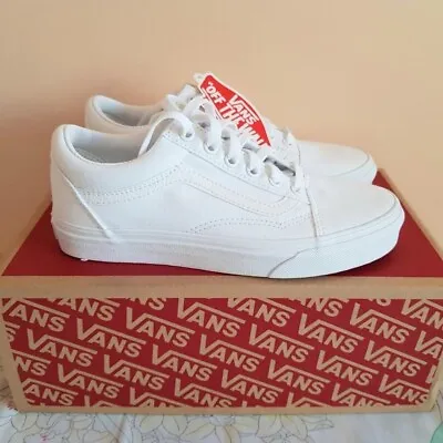 Vans Old Skool White Canvas Sneakers Shoes Brand New In Box Size 36. • $50