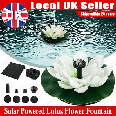 Solar Powered Garden Pool Fountain Aquarium Water Feature Pump Lotus Flower UK • £10.99