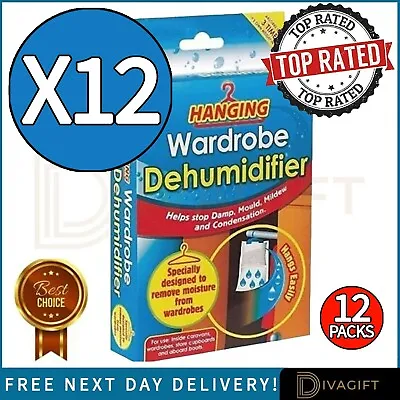 12pk Hanging Wardrobe Dehumidifier Bags Condensation Mould Mildew Damp For Home • £12.99