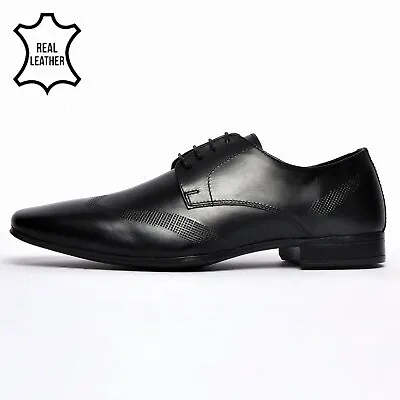 REAL LEATHER - Red Tape Mens Work Casual Fashion School Dress Formal Black Shoes • £17.99