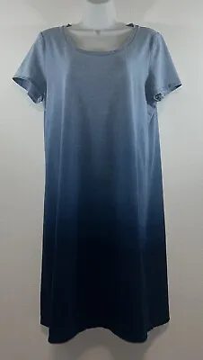 J Jill Indigo Dress Size Medium Ombre Blue Short Sleeve Shift 100% Cotton Blues • $29.99