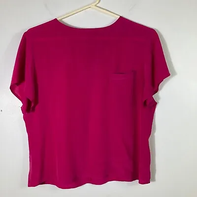 Womens Vintage Sunny Leigh Silk Blouse Short Sleeve Pink L • $18.90