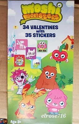 Moshi Monsters 34 Valentines With 35 Stickers~ages 3+~new In Package • $2.50