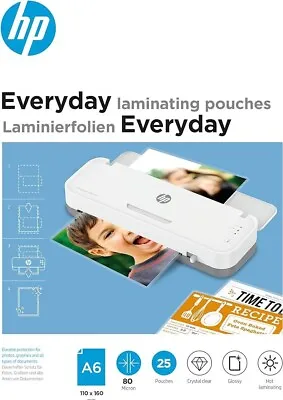 HP Everyday A6 80 Micron Glossy Clear Hot Laminating Pouches (Pack Of 25) DIN A6 • £5.99