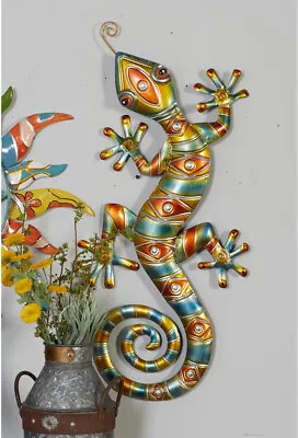 Large Colorful Metal Gecko Wall Art Sculpture Indoor-Outdoor Lizard Decor 30  H • $42.60