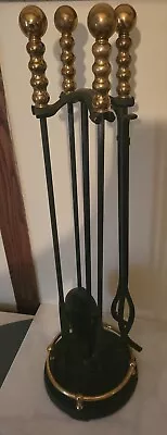 Vintage Pilgrim Black Iron And Brass Fireplace Tool Set  • $199.99