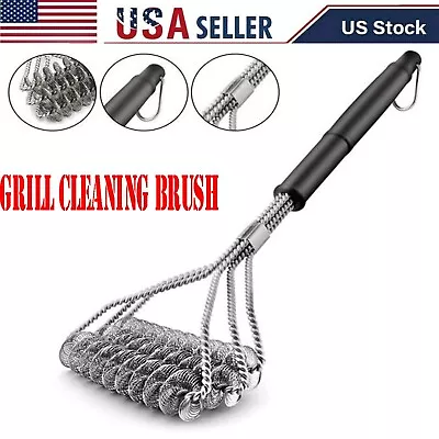 18in Grill BBQ Stainless Steel Cleaning Brush Bristle Free Safe With Scraper • $11.99