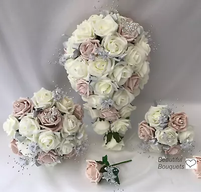 £3.50 • Buy Wedding Bouquets Flowers Blush Pink Butterfly Bride Bridesmaid Flower Girl Wand