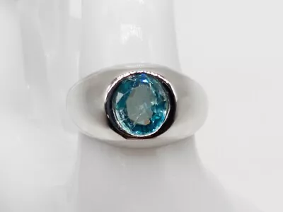 Vintage 1950s $5000 5ct Natural Blue Zircon 14k White Gold Mens Ring Band 19g • $1250