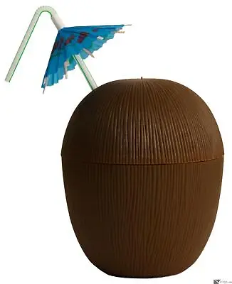 $4.86 • Buy Hawaiian Luau Party Drink Plastic Coconut Cup W Cover & Umbrella Straw, 5.25 