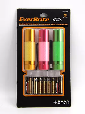 EverBrite 3 Pack Mini LED Flashlight Glow Dark Aluminum Flashlight W/ Batteries • $11.24