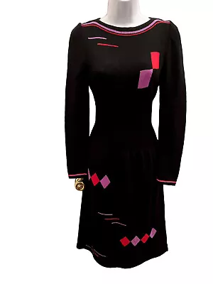 Adolfo For Saks Fifth Avenue Dress Santana Knit Geometric Vtg Colorful Rare XS/S • £64.60