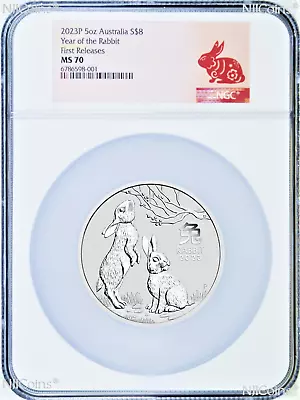2023 P Australia Silver Lunar Year Of The Rabbit 5oz $8 Coin NGC MS70 FR • $269.99