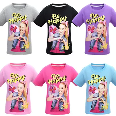 JoJo Siwa Be Happy Girls 100% Cotton T-shirt Summer Short Sleeve Tee Shirt Top • $18.55