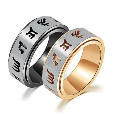 Mantra Spinner Ring Black/Gold Plated Anti Anxiety Band Stainless Steel Gifts • $0.73