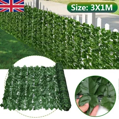 3M Artificial Hedge Garden Fake Ivy Leaf Privacy Fence Screening Roll Wall Panel • £13.99