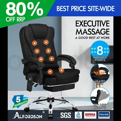 ALFORDSON Massage Office Chair Fabric Heated Seat Executive Gaming Racer Black • $179.95