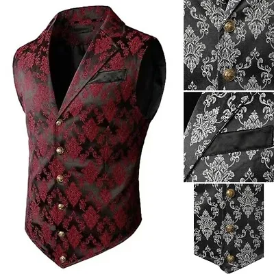 Mens Retro Gothic Steampunk Victorian Single Breasted Suit Vest Waistcoat • £18.36