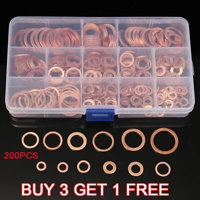 £7.54 • Buy 200PCS Assorted Crush Copper Gasket Seal Ring Hardware Set Metal Flat Washer Kit
