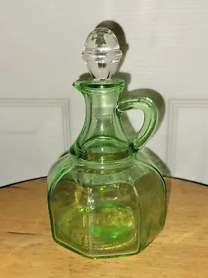 Hazel Atlas Cruet Bottle Depression Vaseline Glass Green  • $35