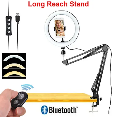 10  LED Ring Light + Scissors Desk Boom Arm Stand Phone Mount + Bluetooth Remote • $57.99