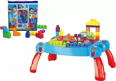 MEGA BLOKS First Builders Big Building Bag Blue + Build ‘n Learn Table Building • $55.01