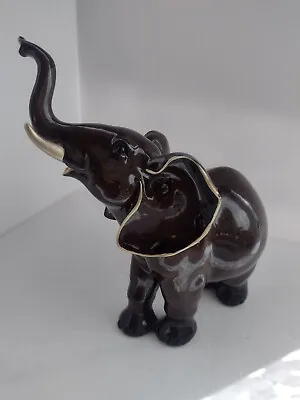 Vintage Aynsley Ceramic Brown Elephant Figurine With Gold. 1990 • £45.50