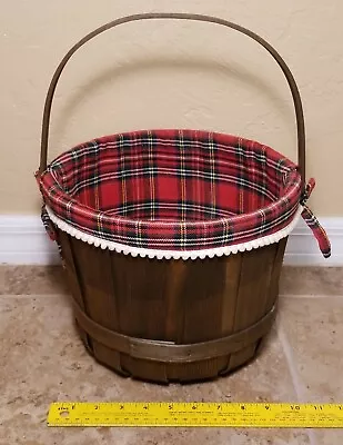 Vtg Christmas Firkin Wooden Bucket 10 In With Handle Lapped Antique Original  • $24.99