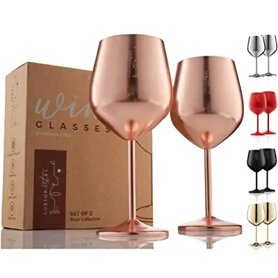 Gusto Nostro Stainless Steel Wine Glass - 18 Oz - Unbreakable Rose Gold Wine Gla • $21.99