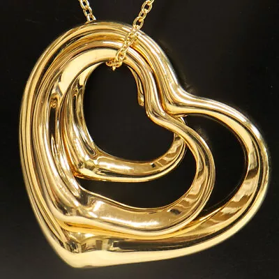 Auth Tiffany & Co. Open Heart Necklace K18 Yellow Gold Elsa Peretti Neck:46cm • $1948.68