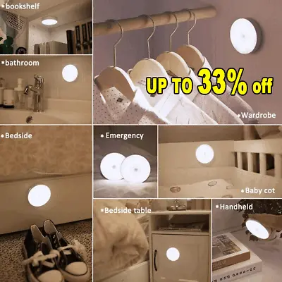 PIR Motion Sensor LED Wall Lamp Rechargeable Under Cabinet Staircase Night Light • £4.20
