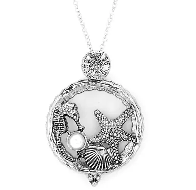 New Starfish Magnifying Glass Long Women Necklace Pendant Opens Silver Plated 5x • $19.77
