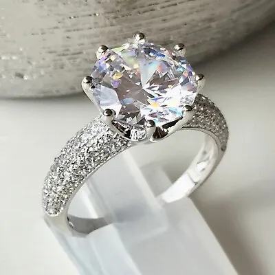 14k White Gold 3.00ct.Round Moissanite Micro Pave Set Engagement Ring Size 5.5 • $227.21