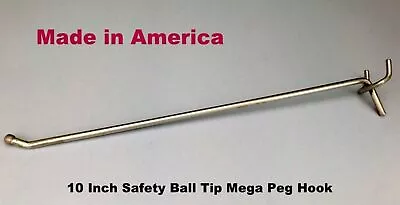 (10 PACK) USA Made 10 Inch Mega Peg Hooks For 1/8  To 1/4  Pegboard Or Slatwall • $14.26