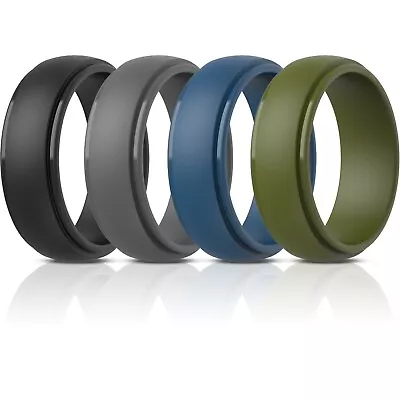 ThunderFit Silicone Wedding Rings For Men Stepped Edge Rubber (4 Pack) Mix Width • $16.99