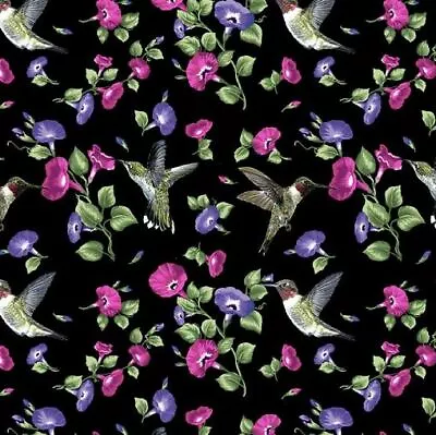 Fat Quarter - Hummingbird Song: Black Cotton Fabric • $4.95