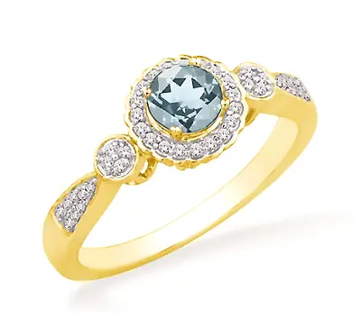 Aquamarine And Diamond Ring 10K Rose White Or Yellow Gold Band March Birthstone • $203.48