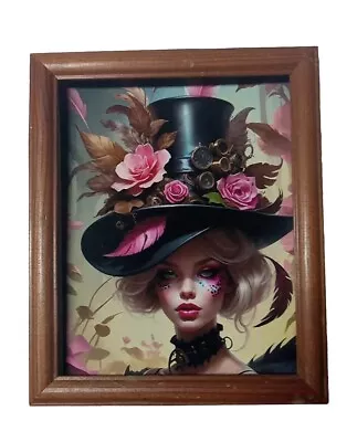 Steampunk Girl W Roses Print 8.5x11  UNFRAMED Alice In Wonderland Top Hat Trippy • $13.04