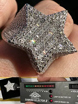 MOISSANITE Real 925 Silver Iced Baguette Star Shape Ring Passes Tester Hip Hop • $250.18