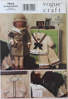 Vogue 7514 Linda Carr 18  Doll 1930's Doll Clothes Hat Shoes Sewing Pattern • $9.99