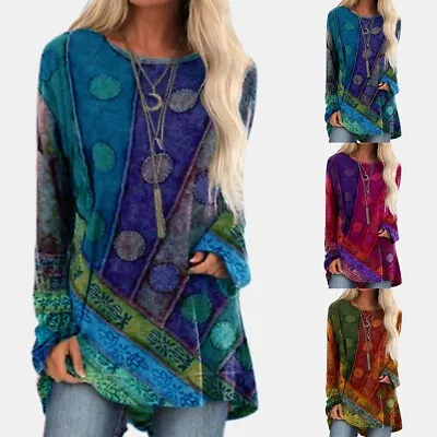 Womens Tops Blouse Daily Summer Ethnic Vintage Clothing Ladies Long Sleeve • $29.15