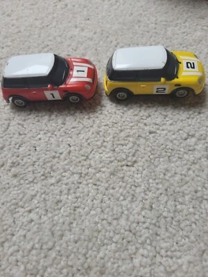 £8 • Buy Hornby Micro Scalextric Mini Cooper Red #1 Yellow #2 Slot Cars Bundle 12v 1:64