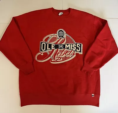 Vintage 90s Ole Miss Rebels Colonel Reb Sweatshirt Russell Athletic Large Red • $75