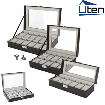 6/10/12/24 Faux Leather Watch Case Display Box Jewellery Storage Collection • £10.99