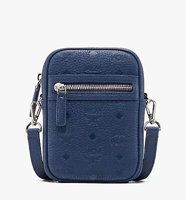 $595 MCM Mini Tivitat Blue Monogram Leather Crossbody Sling Bag MXZ9ABT27VA001 • $281.99