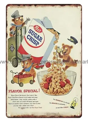 1956 Post Sugar Crisp Flavour Special Cereal Metal Tin Sign Retro Home Decor • £18.27